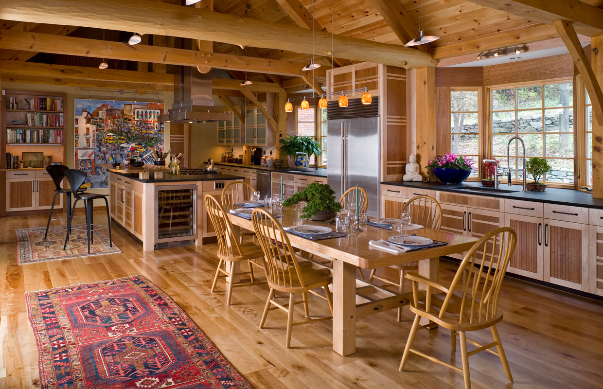 dining room with mostly wooden accents