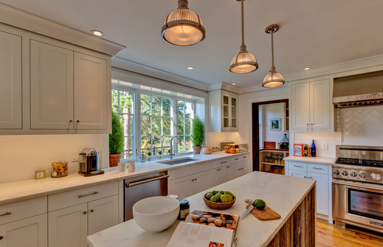 large white kitchen with an island