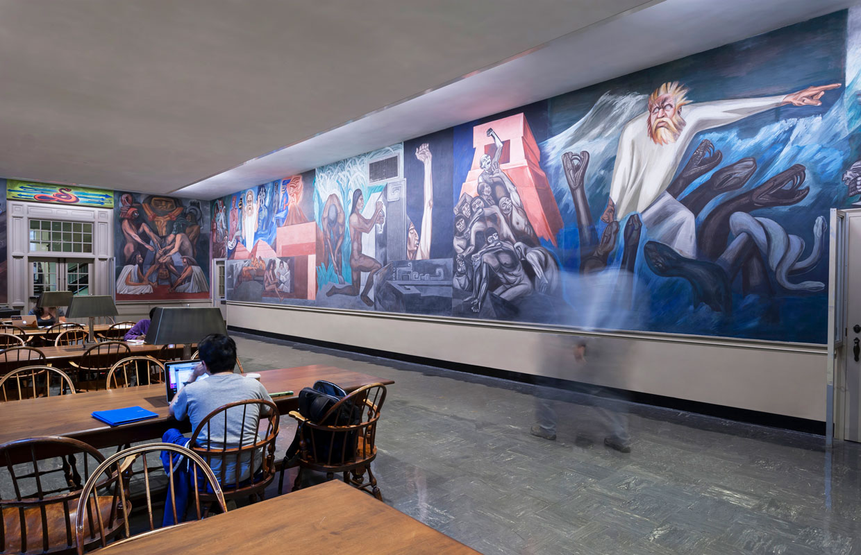 long corridor with a mural at Dartmouth College