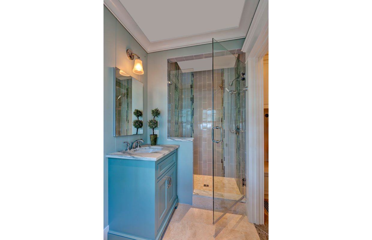 small bathroom with a blue sink