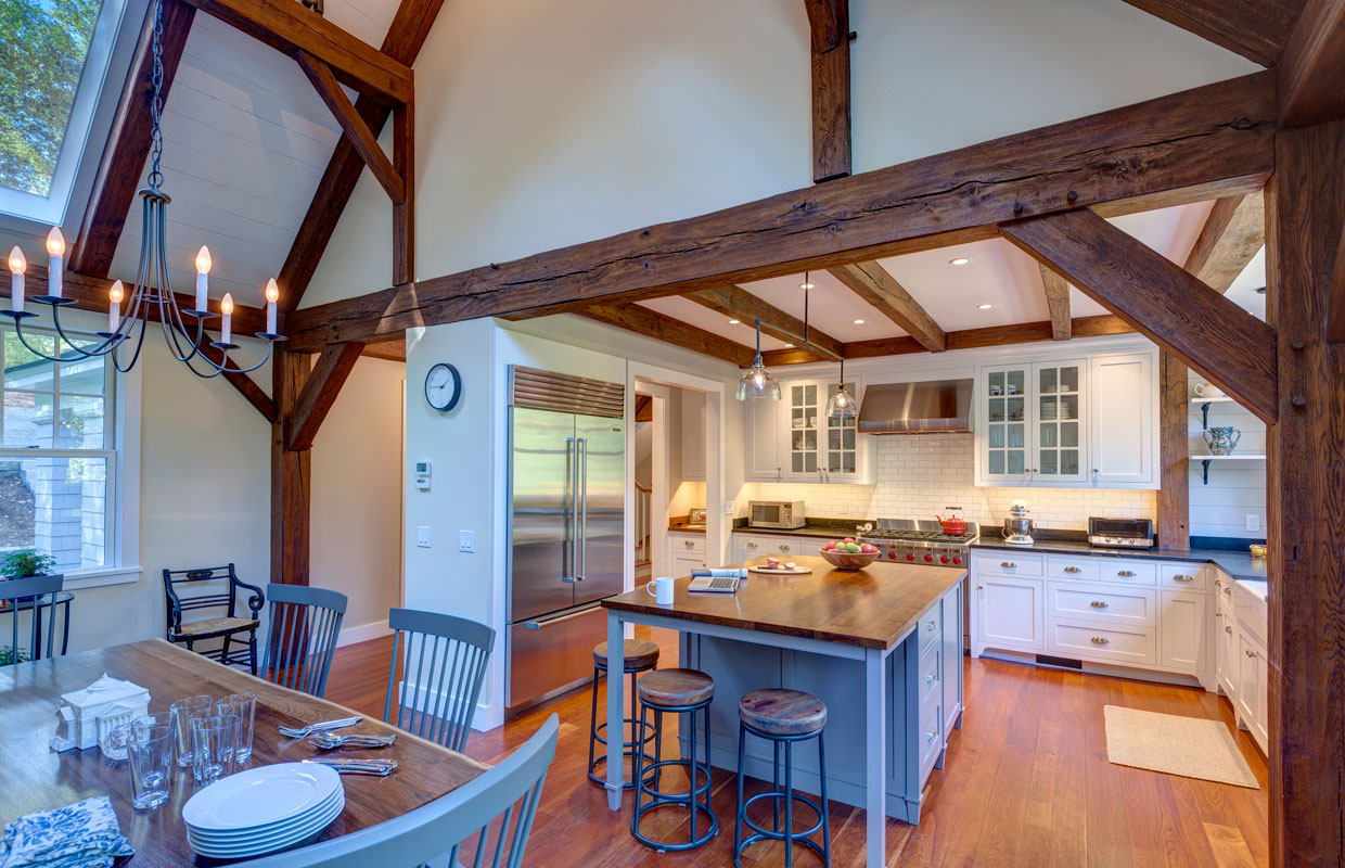 view from the dining room into the kitchen
