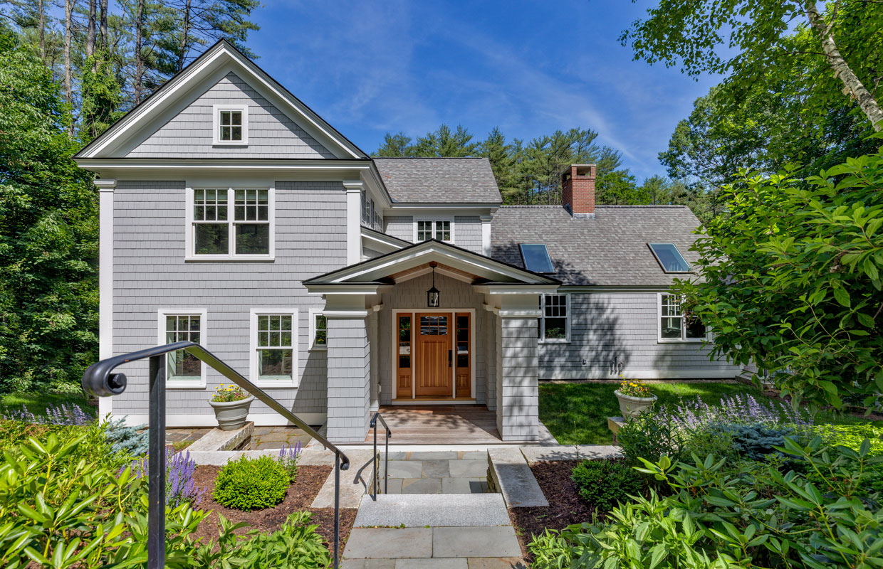 gray house view of the front entrace