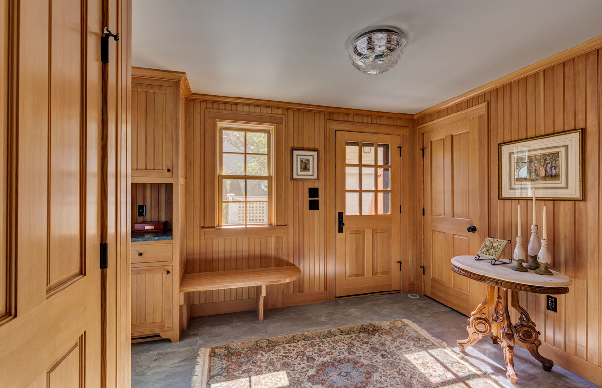 all wood wall entryway