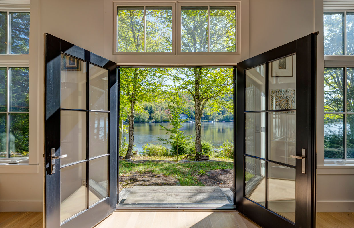 view to outside from large french doors