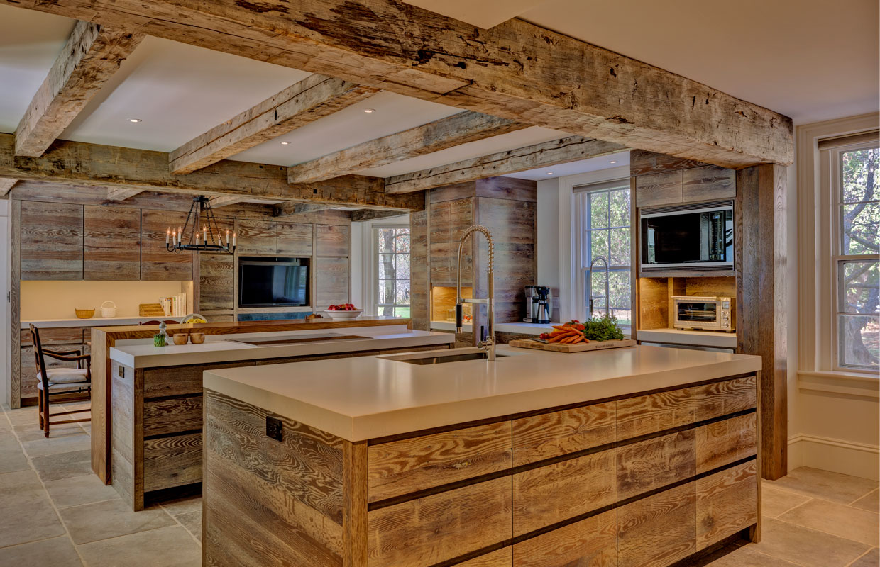 view of a dining room over a large kitchen island