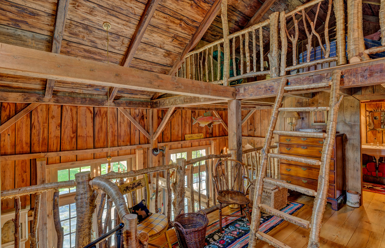 natural wood loft with exposed beams