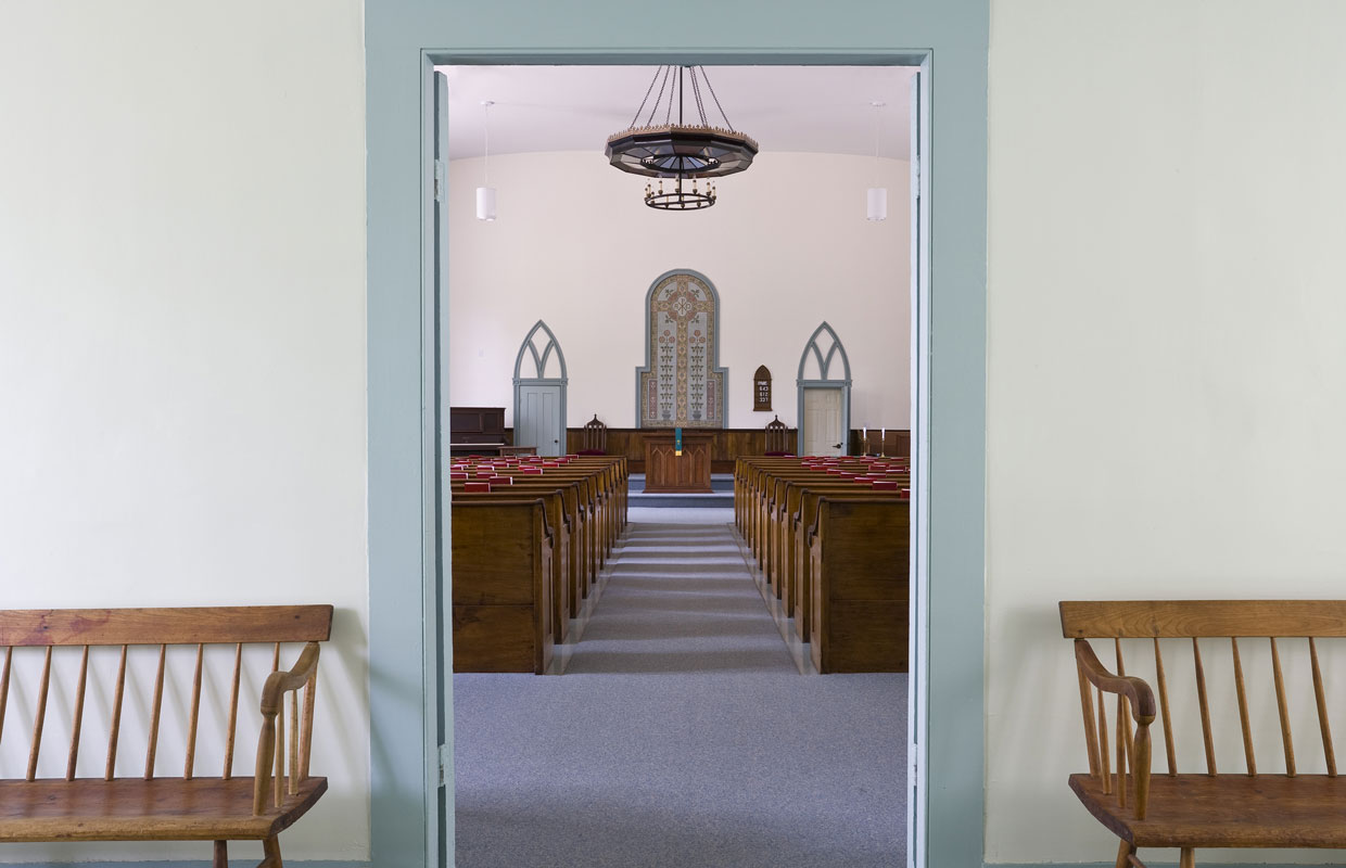 view into a church from the entryway