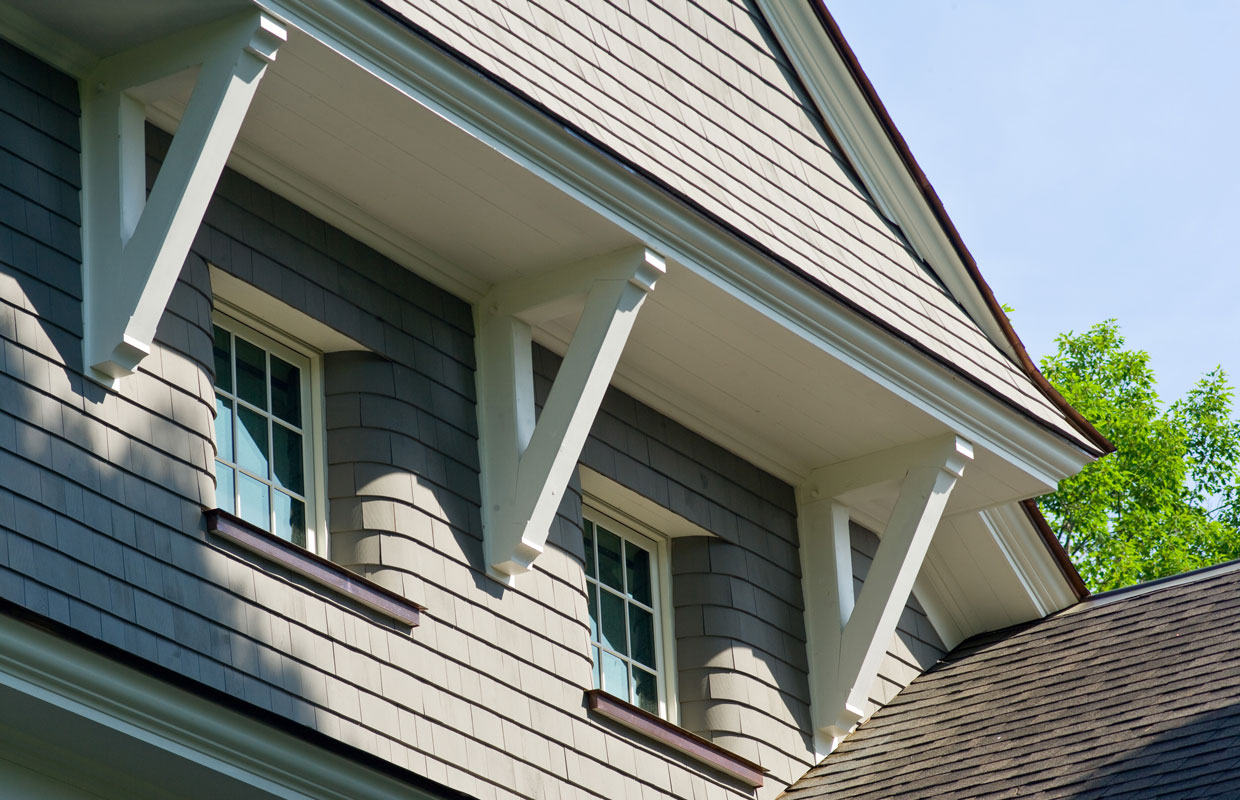detail of the shingle siding on a home