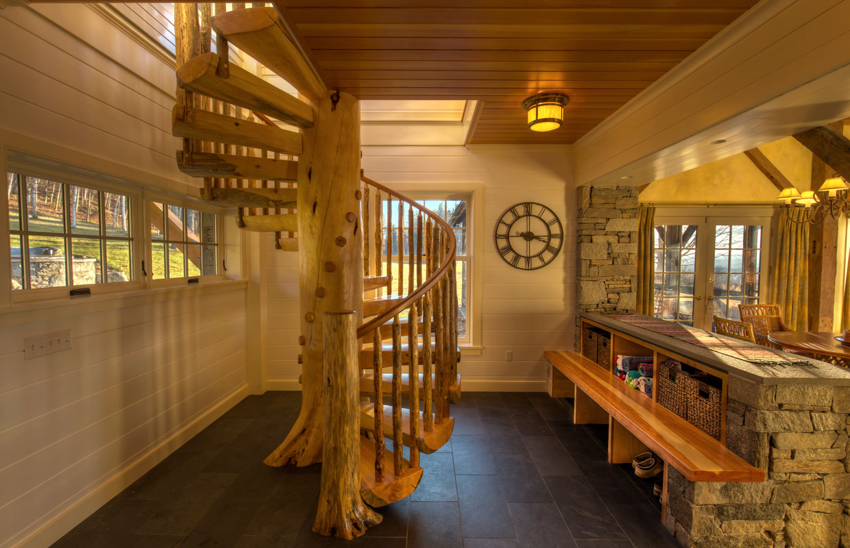natural wood spiral staircase